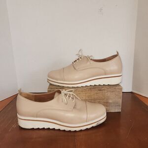 Heyraud Beige Leather Lace Up Loafers Size EU 37 US 6.5